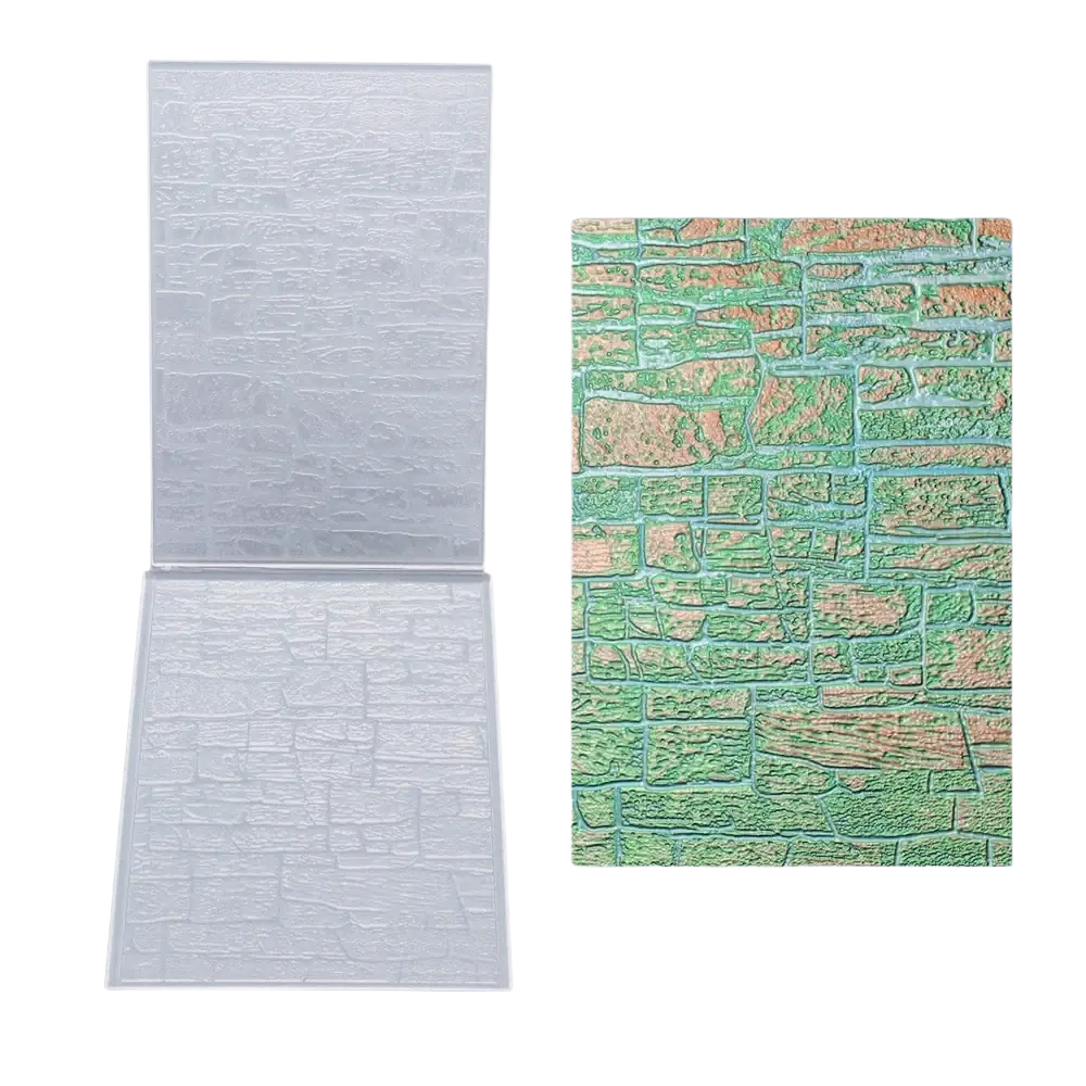 White and green stone-patterned 3d floral embossing folder with textured faux-stone design for card making
