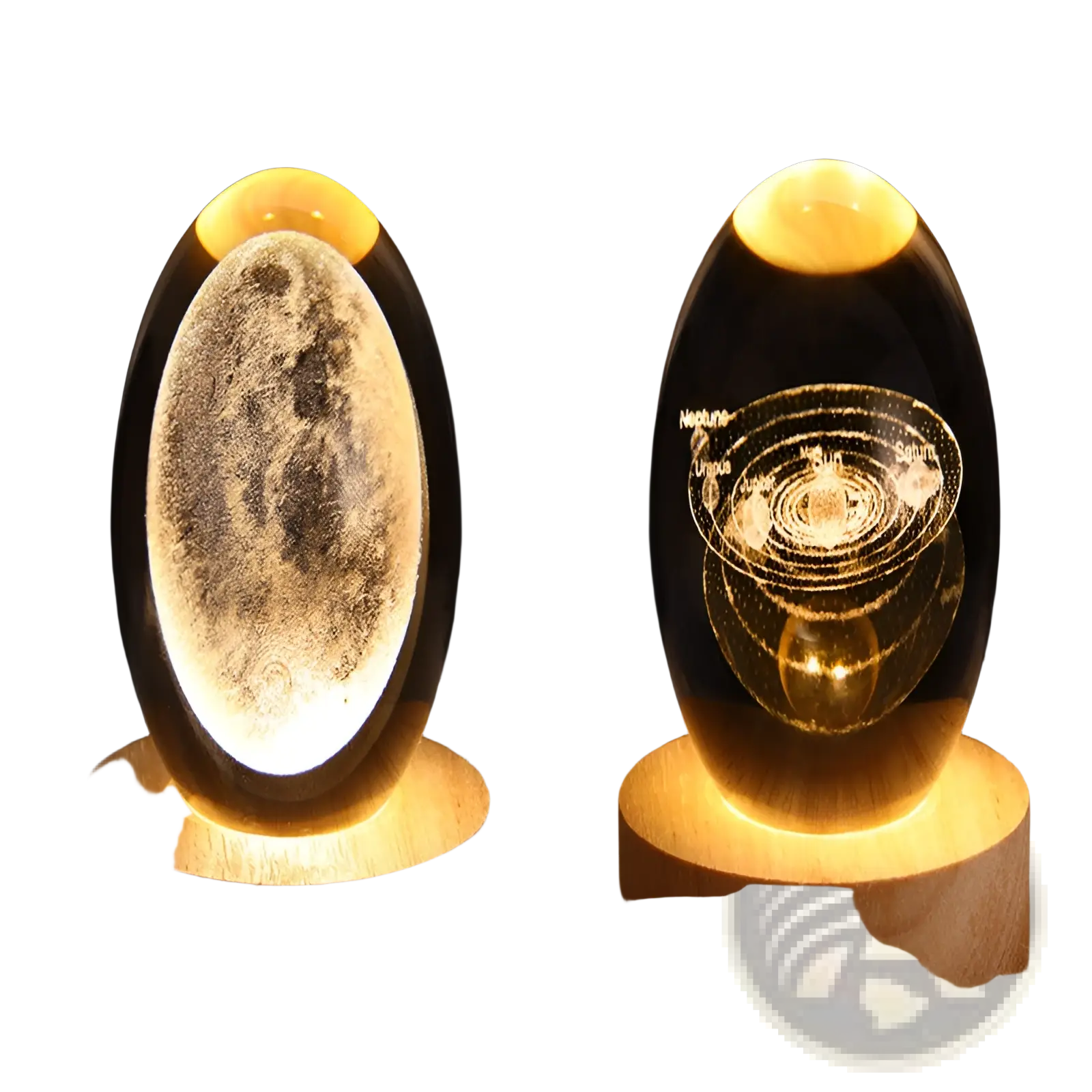 Translucent oval led night light with glowing golden top and engraved celestial designs from 3d galaxy crystal ball moon lamp