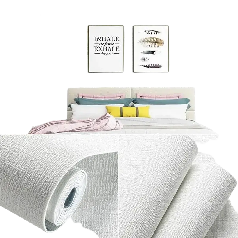Textured light gray 3d linen self adhesive wallpaper roll for living room and kids room paper wallpapers decor