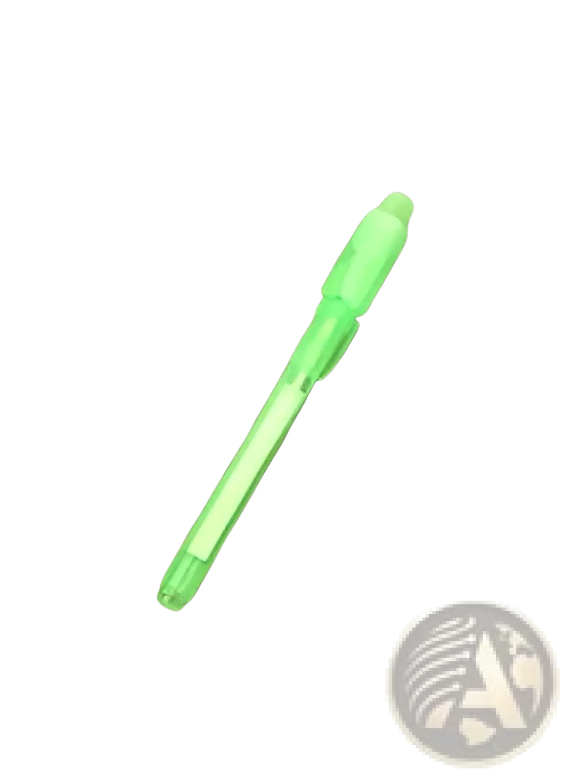 A translucent lime green ballpoint pen with matching cap and clip for 3d magic glow drawing pad kids sketchpad