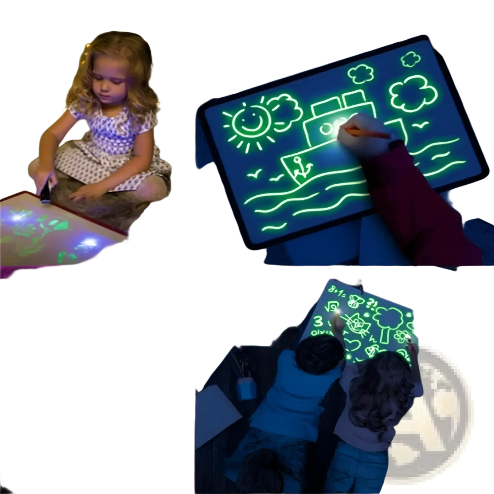 3d magic glow drawing pad kids light up sketchpad with black frame and green neon glow-in-the-dark lines for art