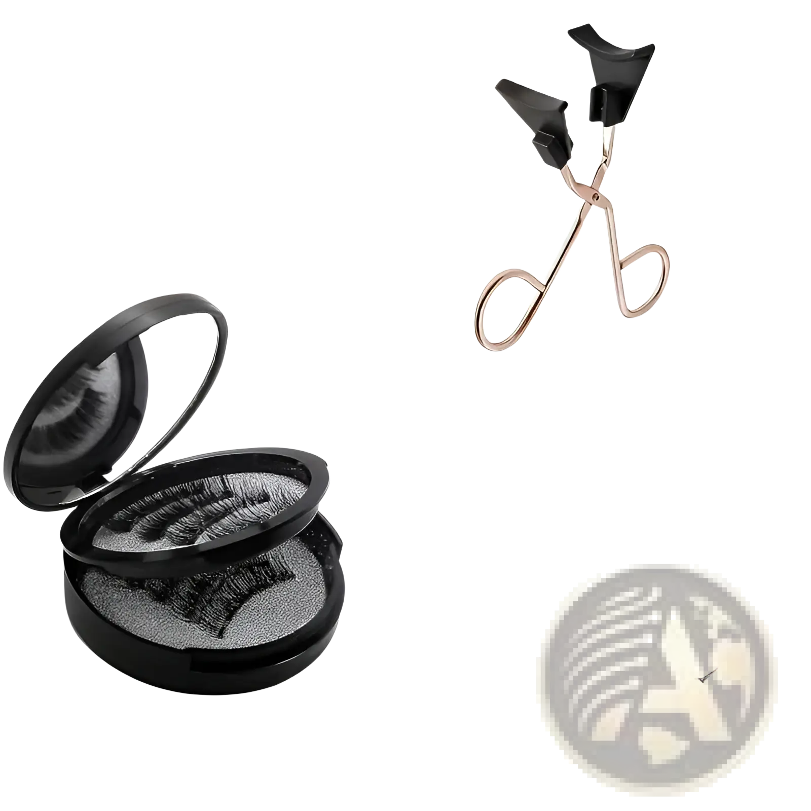 Black faux-mink 3d magnetic false eyelashes in a sleek compact with rose gold professional lash curler kit
