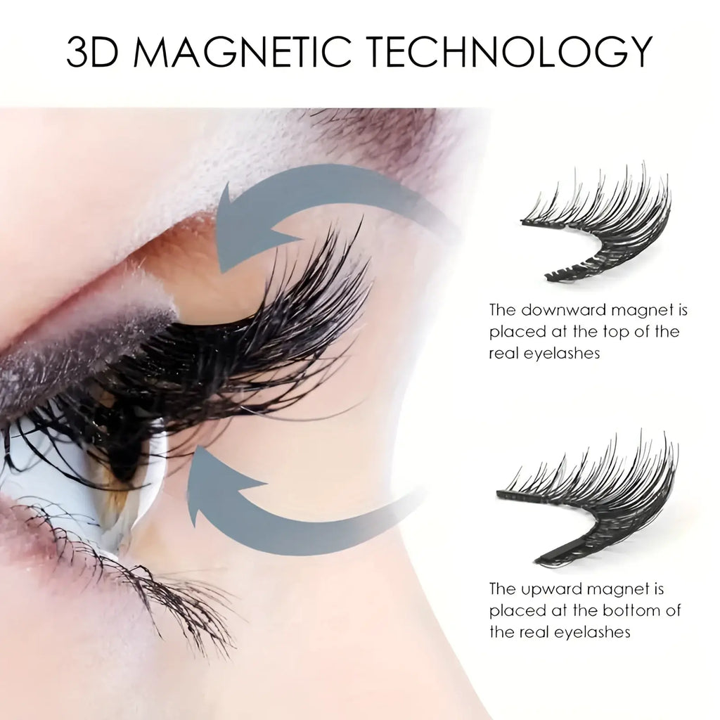 Black 3d magnetic false eyelashes with secure natural-looking application and professional applicator kit