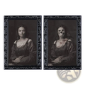 Set of two black ornate picture frames with gothic 3d morphing halloween ghost portrait prints