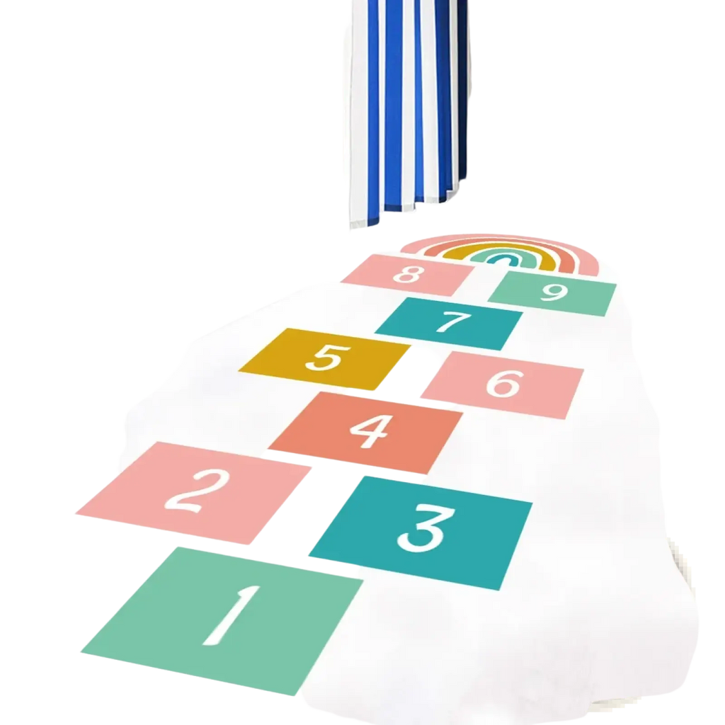 Colorful 3d number hopscotch floor decal with rainbow design featuring numbered squares for children’s play