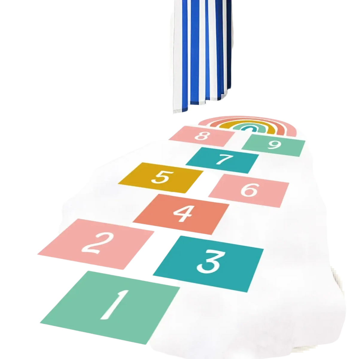Colorful 3d number hopscotch floor decal with rainbow design featuring numbered squares for children’s play