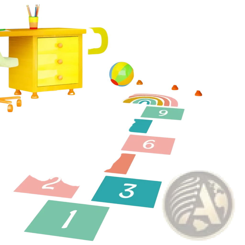 3d number hopscotch floor decal featuring colorful pastel pink teal and orange squares arranged on a white floor