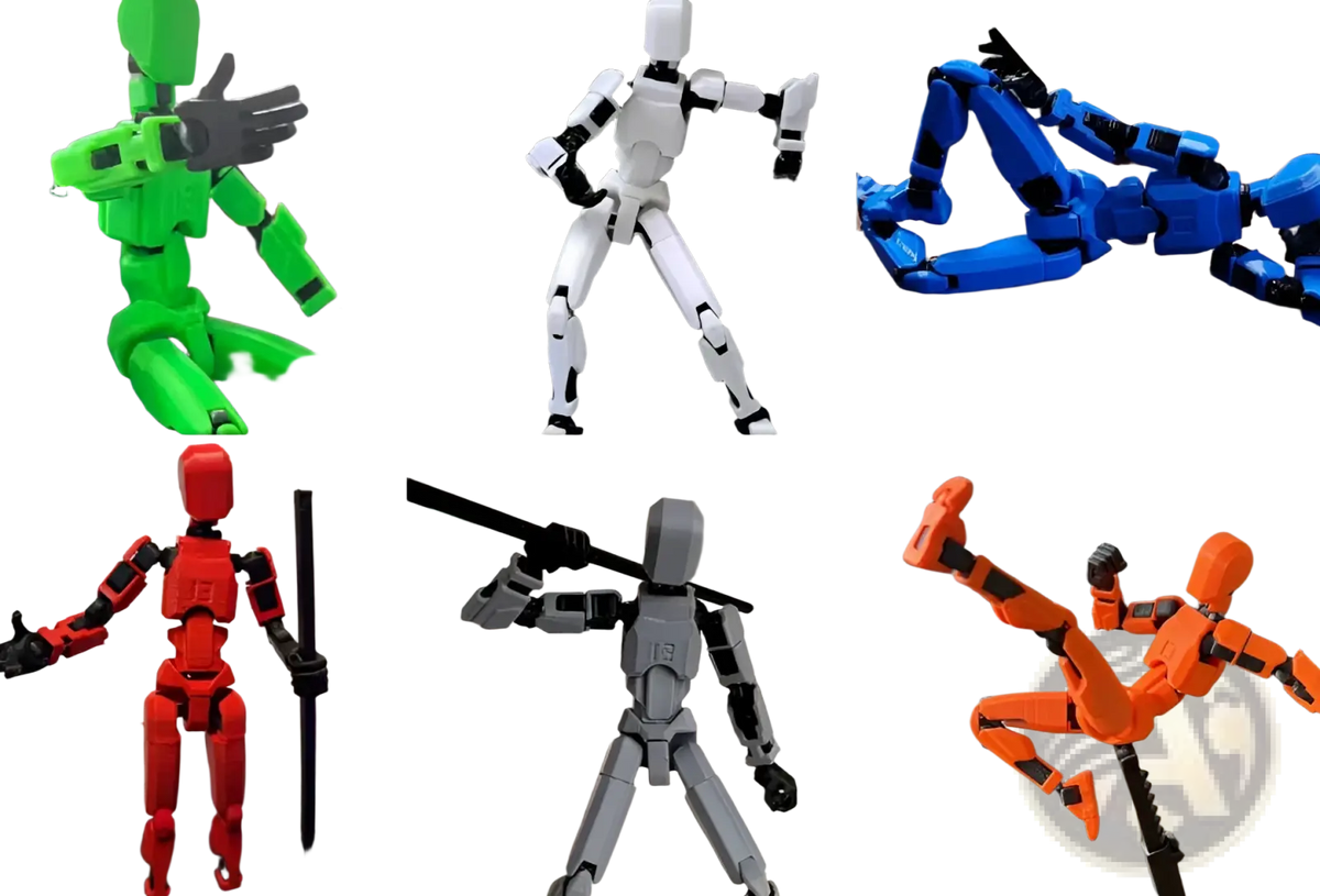 A vibrant green 3d printed articulated robot action figure dummy 2.0 with glossy plastic finish and black joint accents