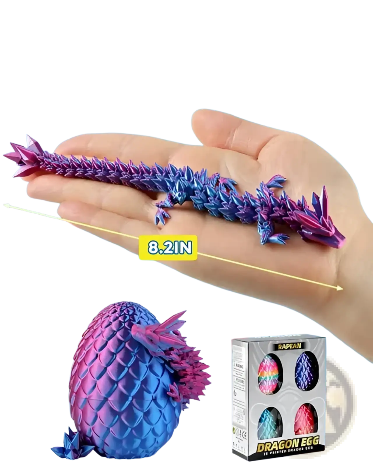 3d printed vibrant iridescent purple and blue dragon egg toy with spiky textured surface from mystery crystal pack