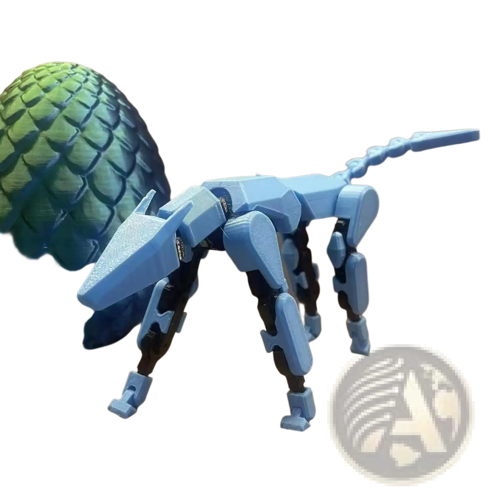 Light blue 3d printed multi jointed action figure dummy toy with articulated limbs and sleek angular design