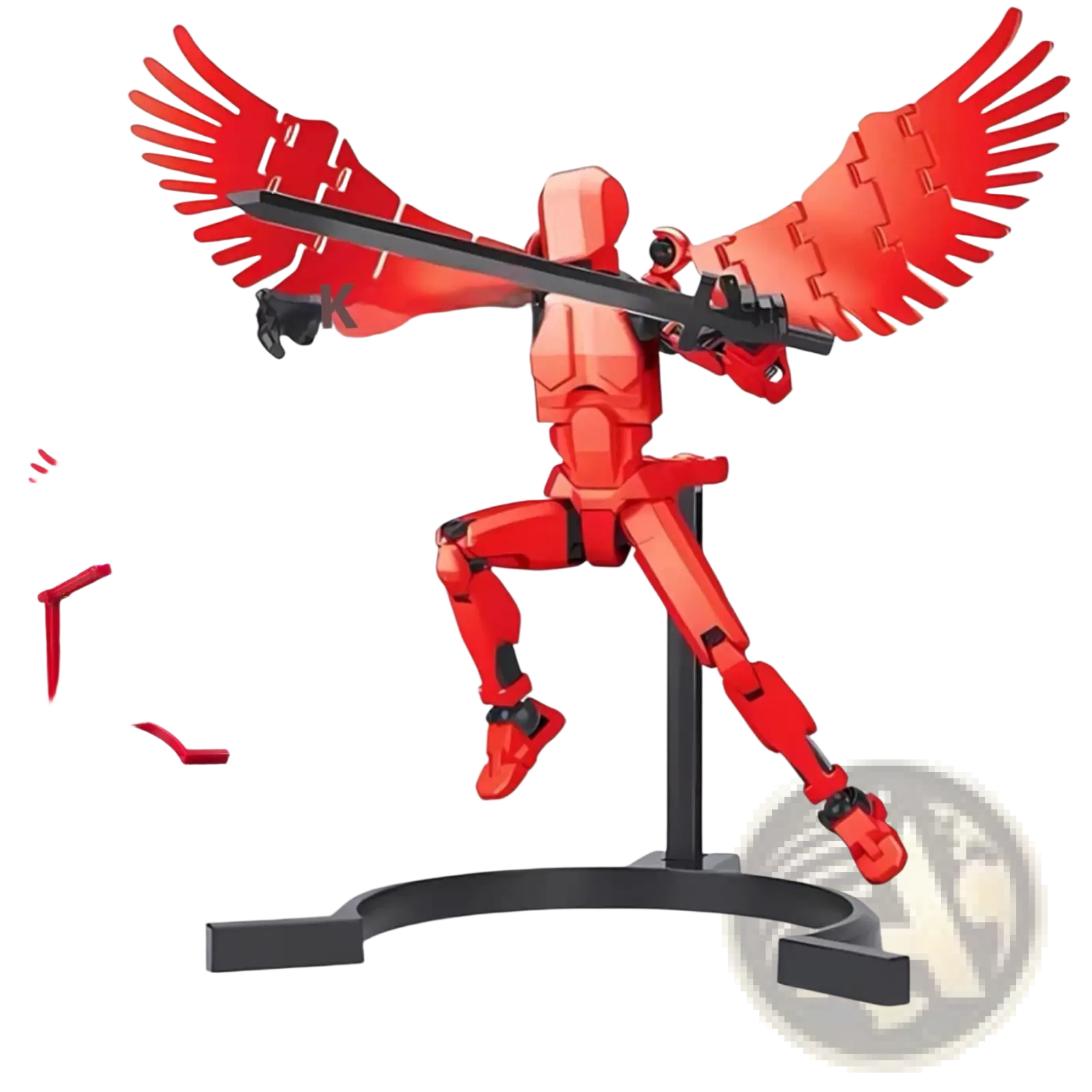Red supreme six wings edition 3d printed multi jointed action figure dummy toy 13 with articulated limbs and detachable wings