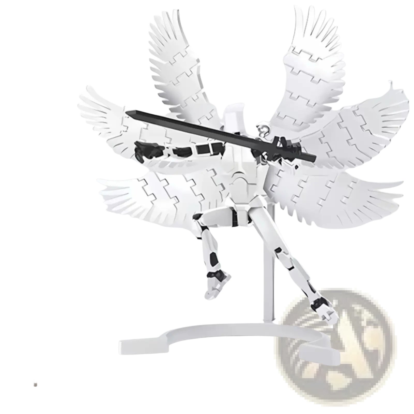 White supreme six wings edition 3d printed multi jointed action figure robot 13 with articulated limbs and detailed wing segments