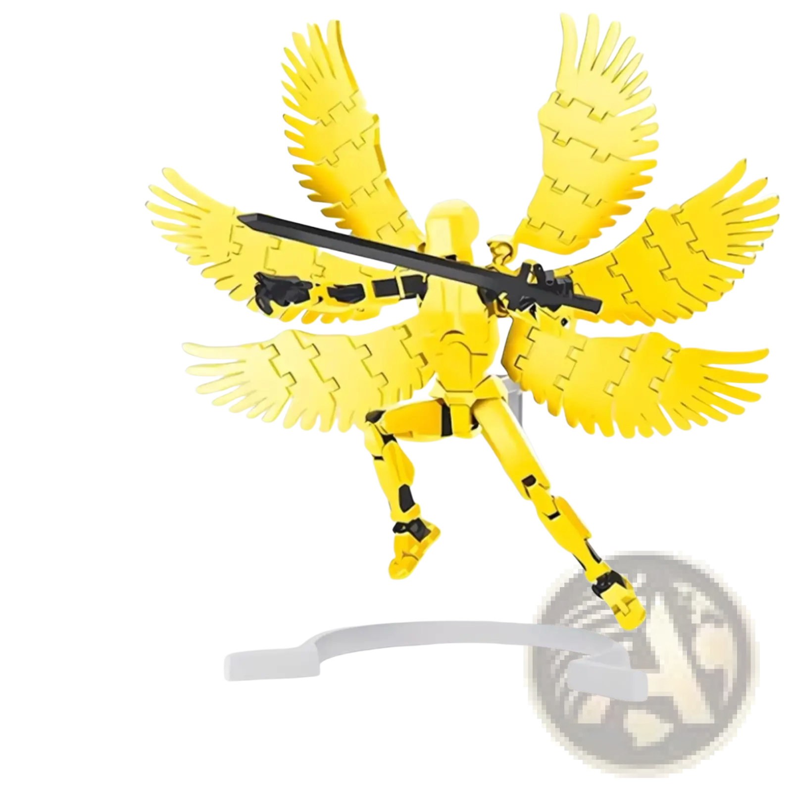 Yellow supreme six wings edition 3d printed multi jointed action figure with articulated limbs and detailed wing segments
