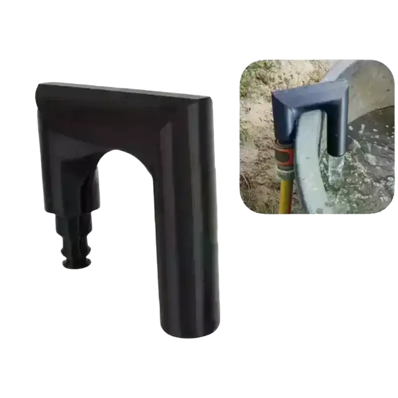 Black u-shaped pipe adapter with threaded ends made of printed pla polylactic acid for garden hose nozzle use