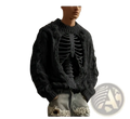 Black knitted 3d skeleton knit sweater featuring a ribbed design casual pullover in a comfortable fit