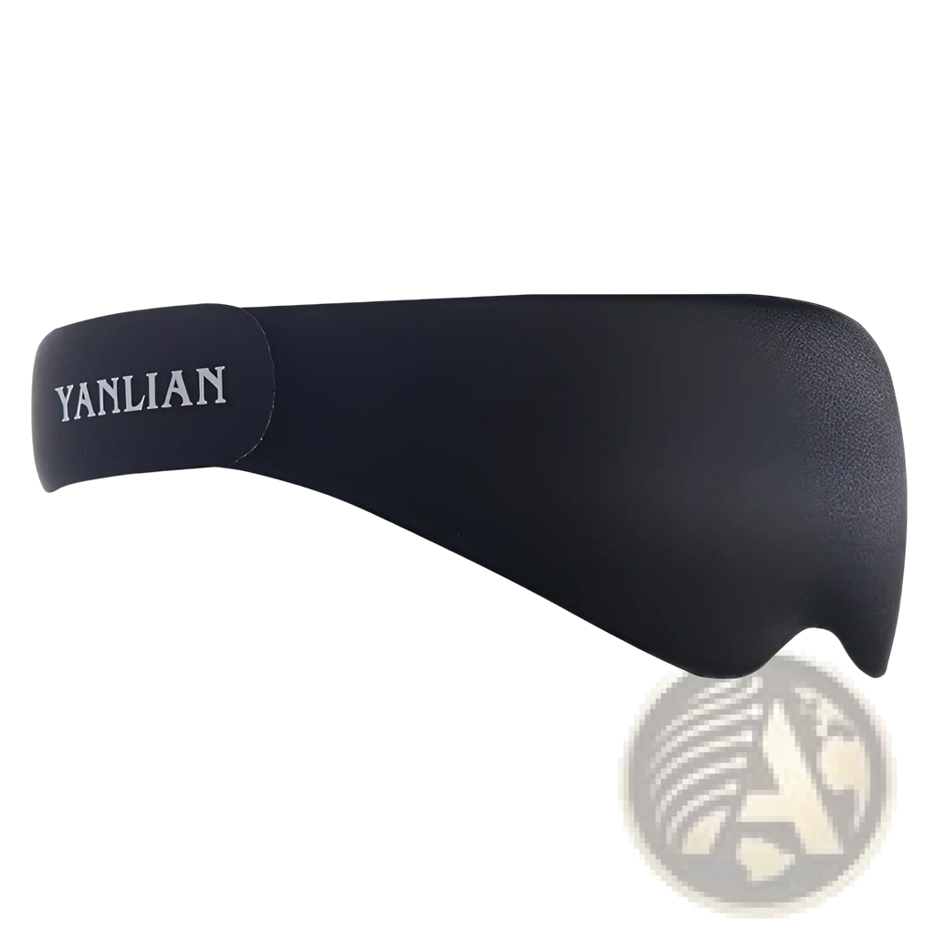 Black yanlian swim visor with textured matte finish and adjustable strap shown from the back side