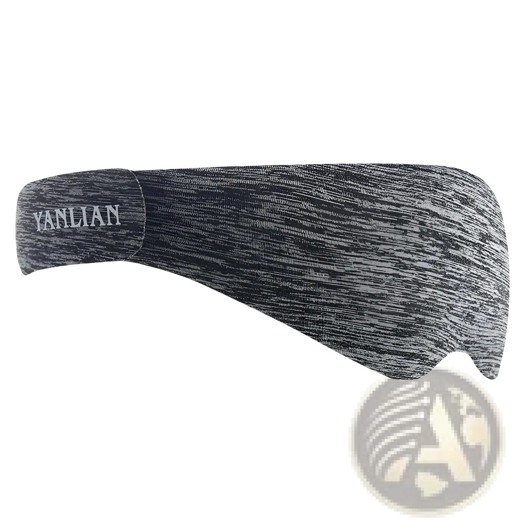 Gray and white heathered breathable 3d sleep mask headband with yanlian embroidery on the left side for eye shading