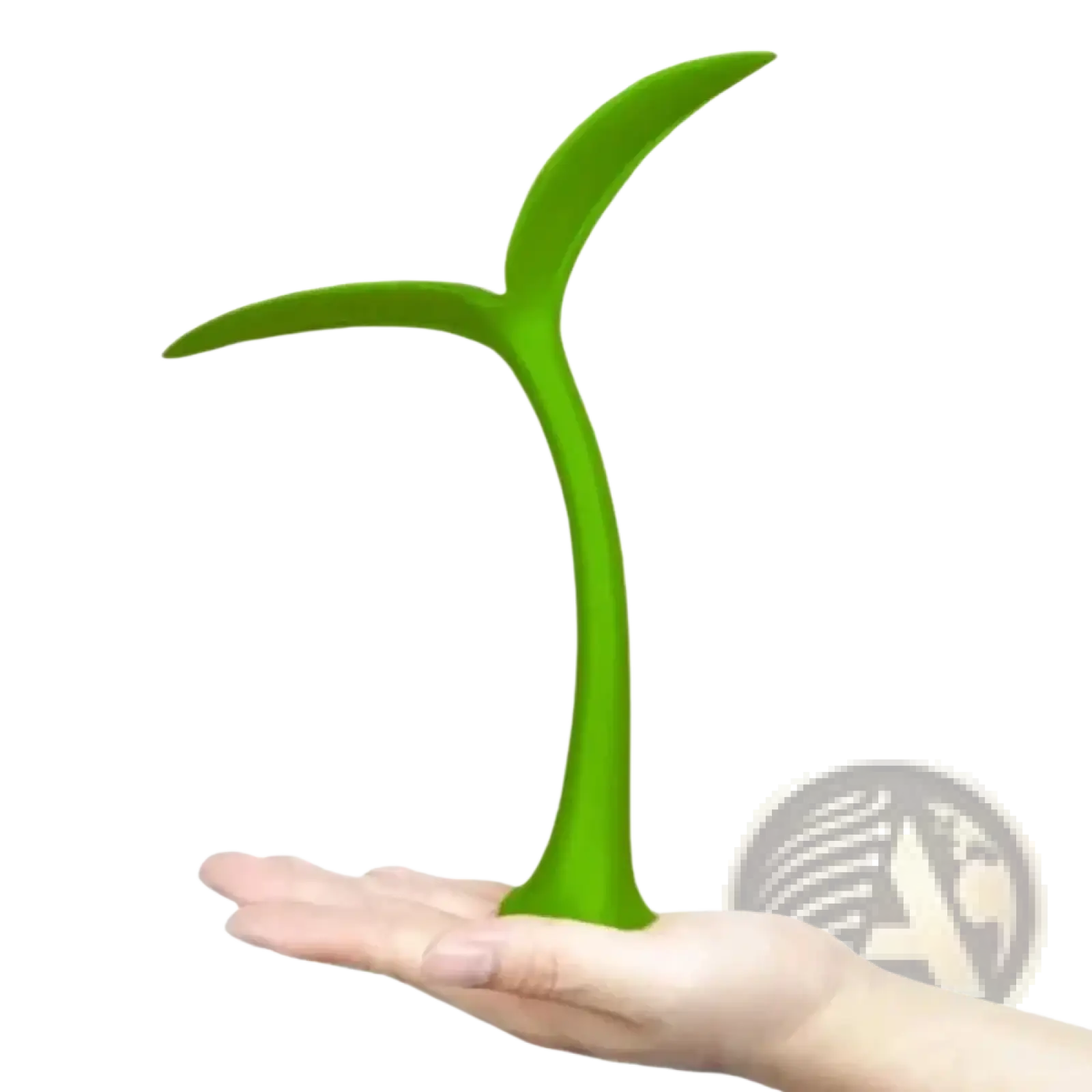 Green plastic desk lamp shaped like a tree sapling used as a car roof antenna decoration