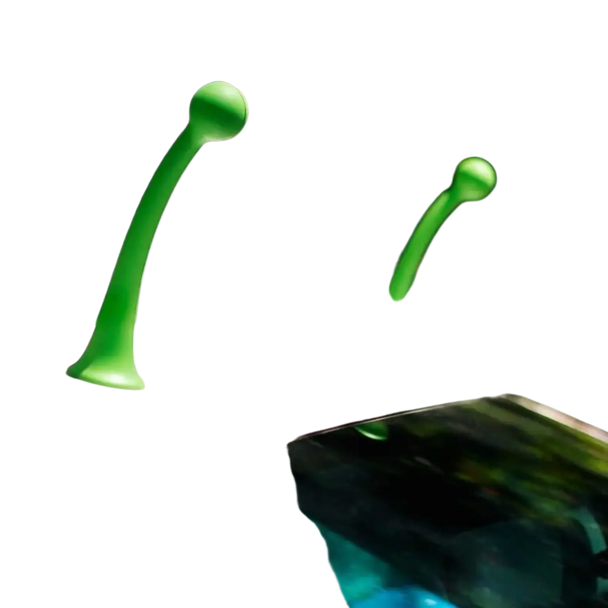 Two bright green glossy plastic 3d tree sapling car roof antenna decorations for vehicle exterior use