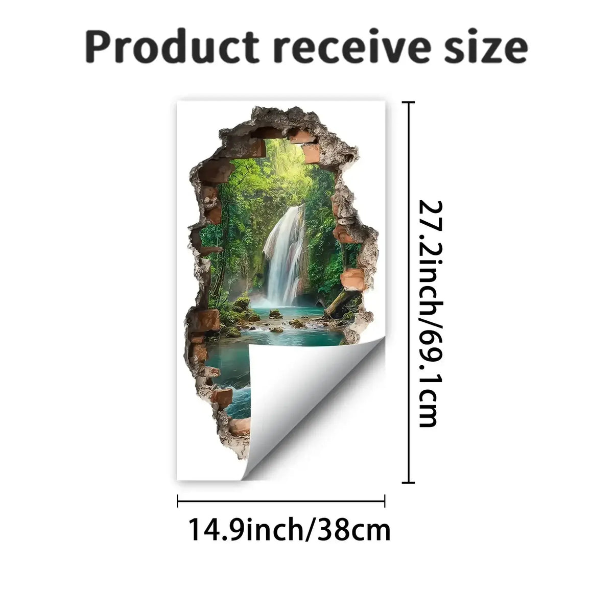 3d waterfall wall sticker featuring a realistic jungle scene with turquoise water and textured rock-like edges