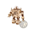 A steampunk style 3d wooden puzzle diy mechanical model building kit featuring a light wood robot with gearwork and dome head