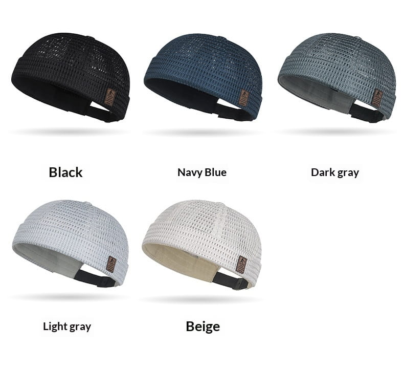 Gorra tipo skull cap de malla tejida color gris claro para mujer, hecha de tejido transpirable y disponible en varios colores, adecuada como gorra tipo baseball de verano para mujer.