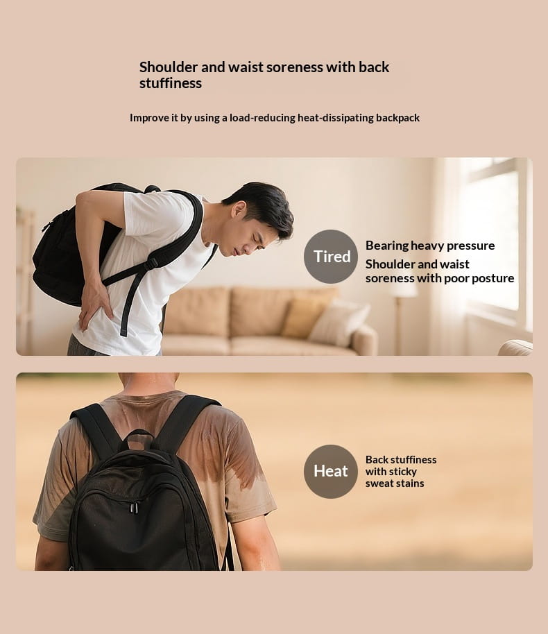 Black load-reducing heat-dissipating roll top business backpack water resistant 25l shown from the back side.