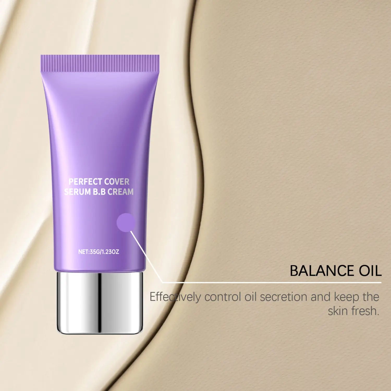 purple tube of hydrating bb cream perfect cover serum foundation displaying the back side with detailed product information and usage instructions