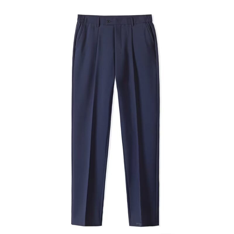 Pantalon de ville casual plissé pour hommes en bleu marine, avec une taille élastique pour le confort et une apparence élégante.