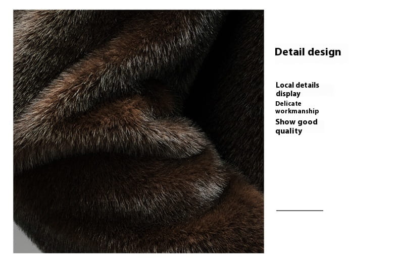 faux fur winter coat for men featuring rich dark brown plush faux fur with natural shade variations and a soft texture