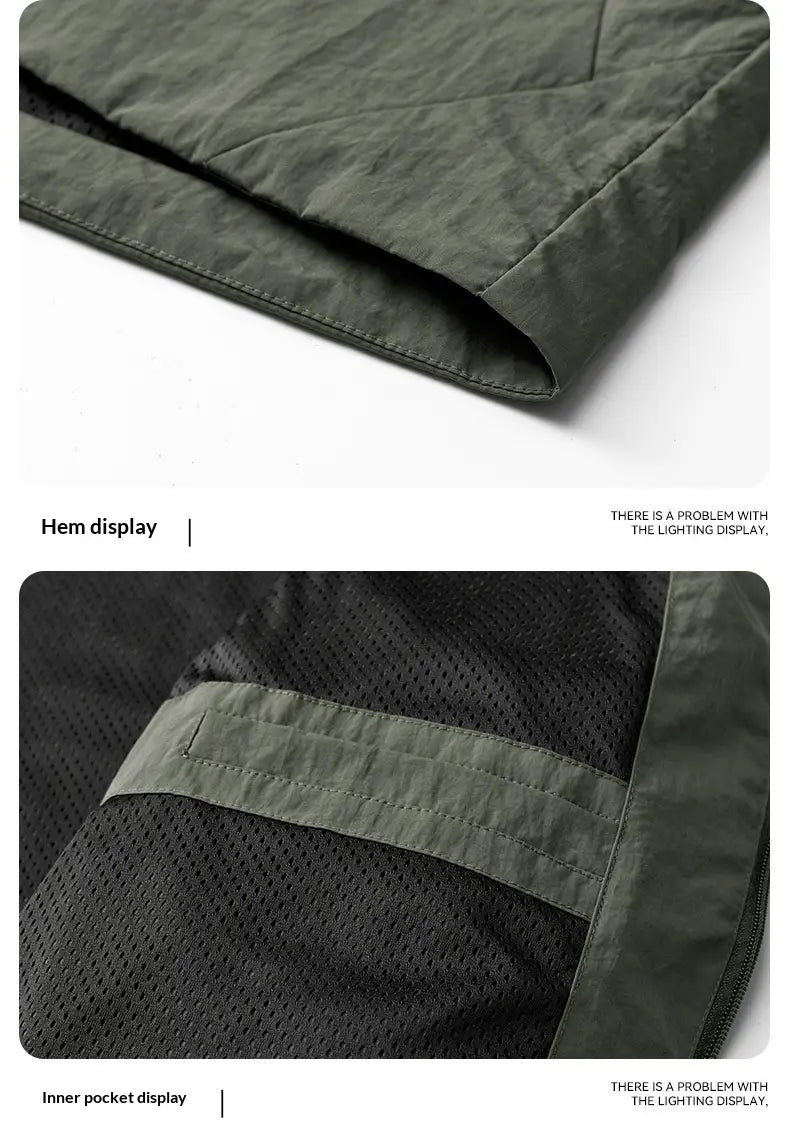 Veste matelassée légère pour homme vert olive, coupe-vent et imperméable, au design zippé imperméable, doublure en maille noire et coutures renforcées