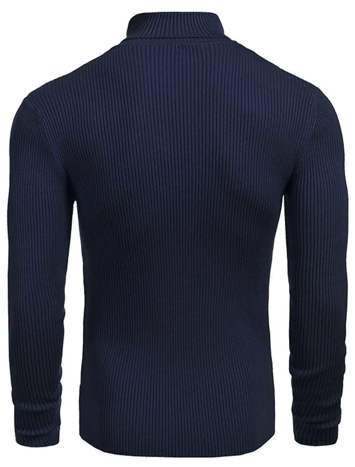 Dunkelblauer gerippter Slim-Fit-Turtleneck-Pullover für Herren aus einem weichen Wollgemisch.
