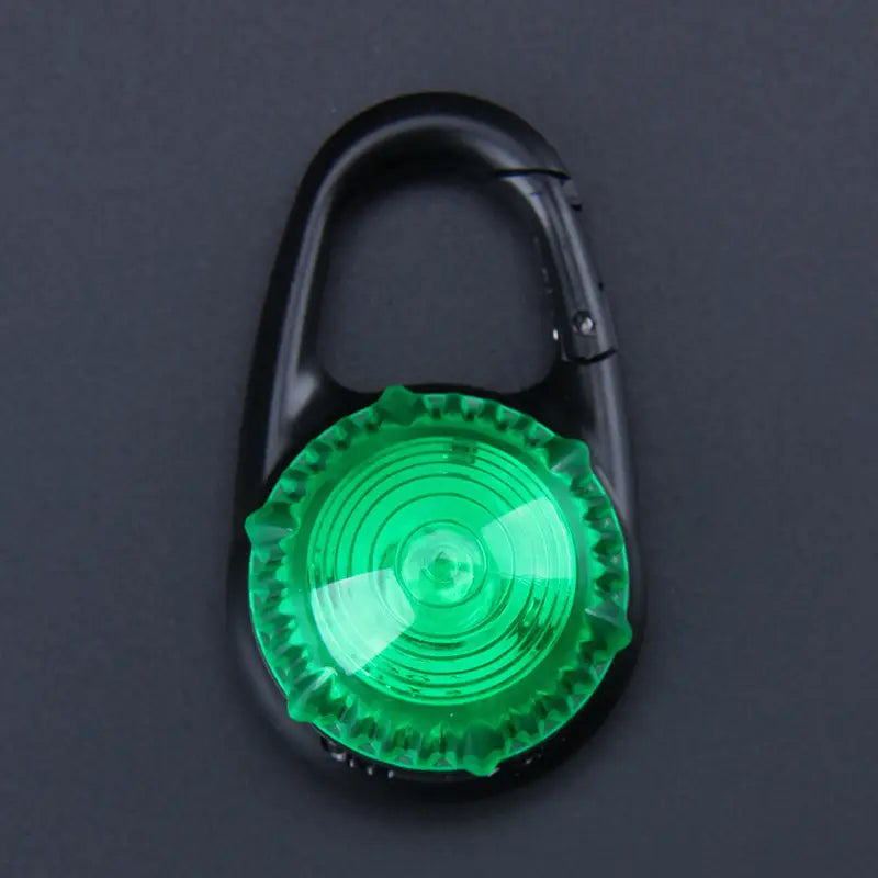 Pince de sécurité à DEL pour collier de chien verte fixée à un mousqueton en métal noir, pour améliorer la visibilité et assurer la sécurité de l’animal