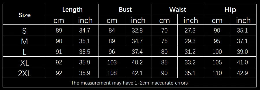 Size chart table displaying measurements in centimeters and inches for sizes S through 2XL of the sequin feather tassel v neck party mini dress.
