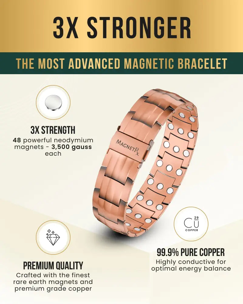 Rose gold pure copper magnetic bracelet for men with 48 neodymium magnets in each link by MagnetRx