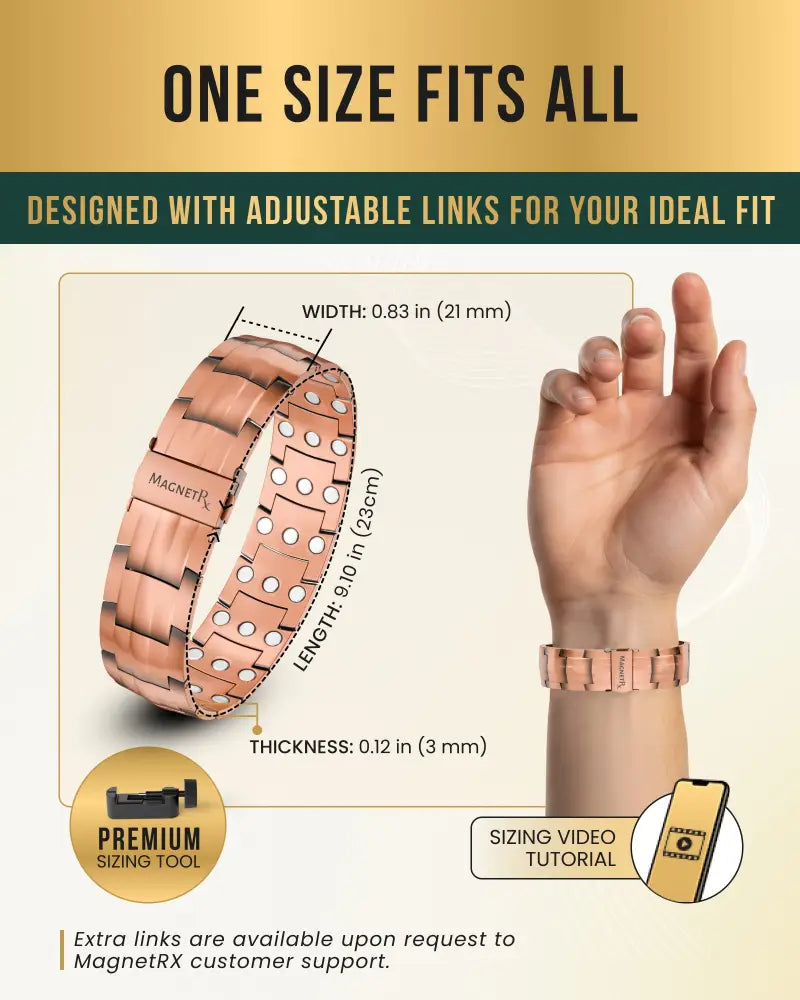 Rose gold pure copper magnetic bracelet for men with adjustable links and sleek interlocking design
