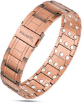 Rose gold stealth triple strength copper magnetic bracelet with rose gold-toned interlocking metal watch band and circular magnets