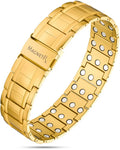 Men’s gold titanium magnetic therapy bracelet with sleek interlocking design and embedded circular magnets