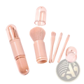 Pink 4 in 1 portable travel makeup brush set with translucent storage case and matching caps for easy organization