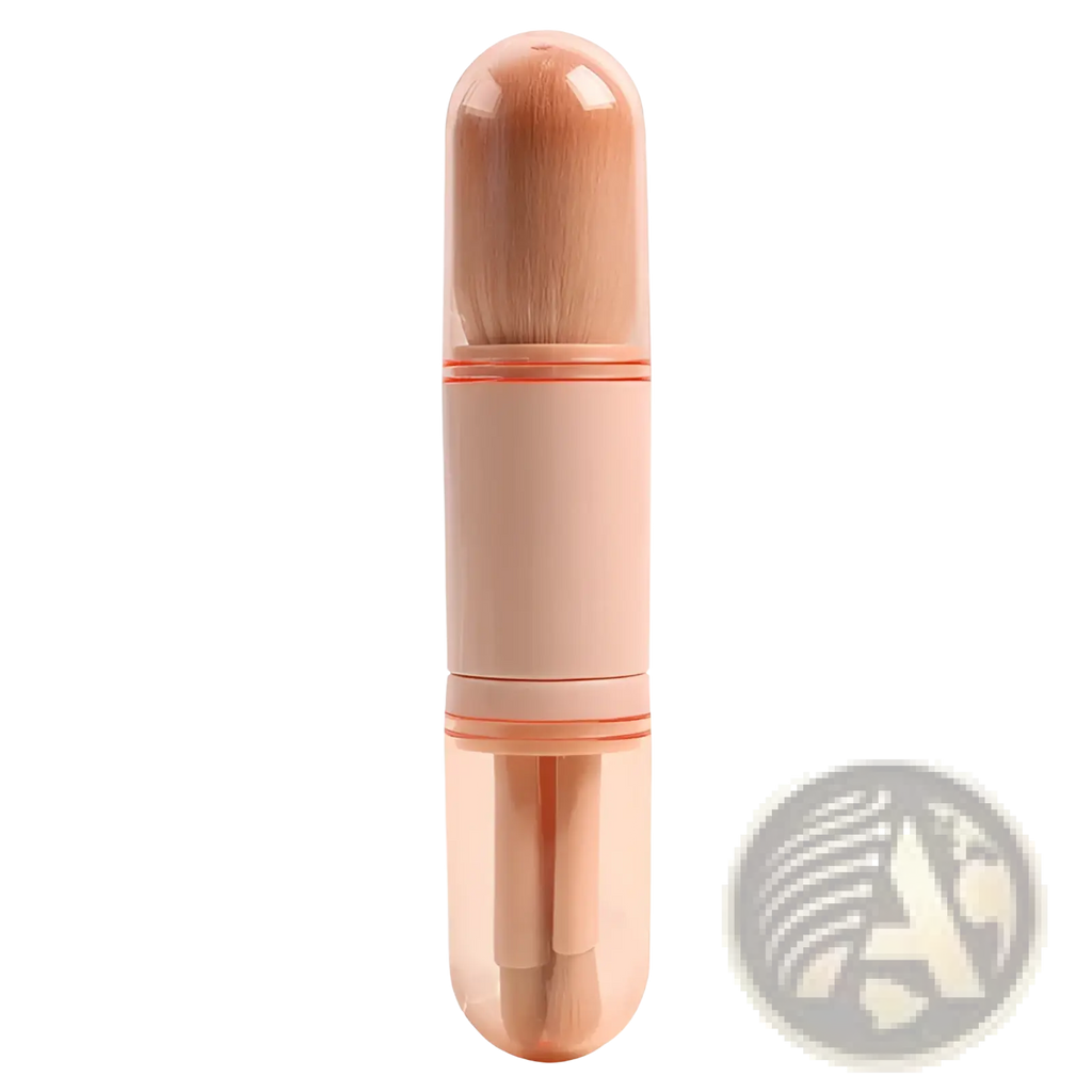 A peach-colored translucent cylindrical makeup brush case with rounded top and bottom for travel storage