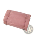 A sleek blush-pink nylon 4 in 1 travel makeup bag roll up toiletry organizer with adjustable straps and silver clasps
