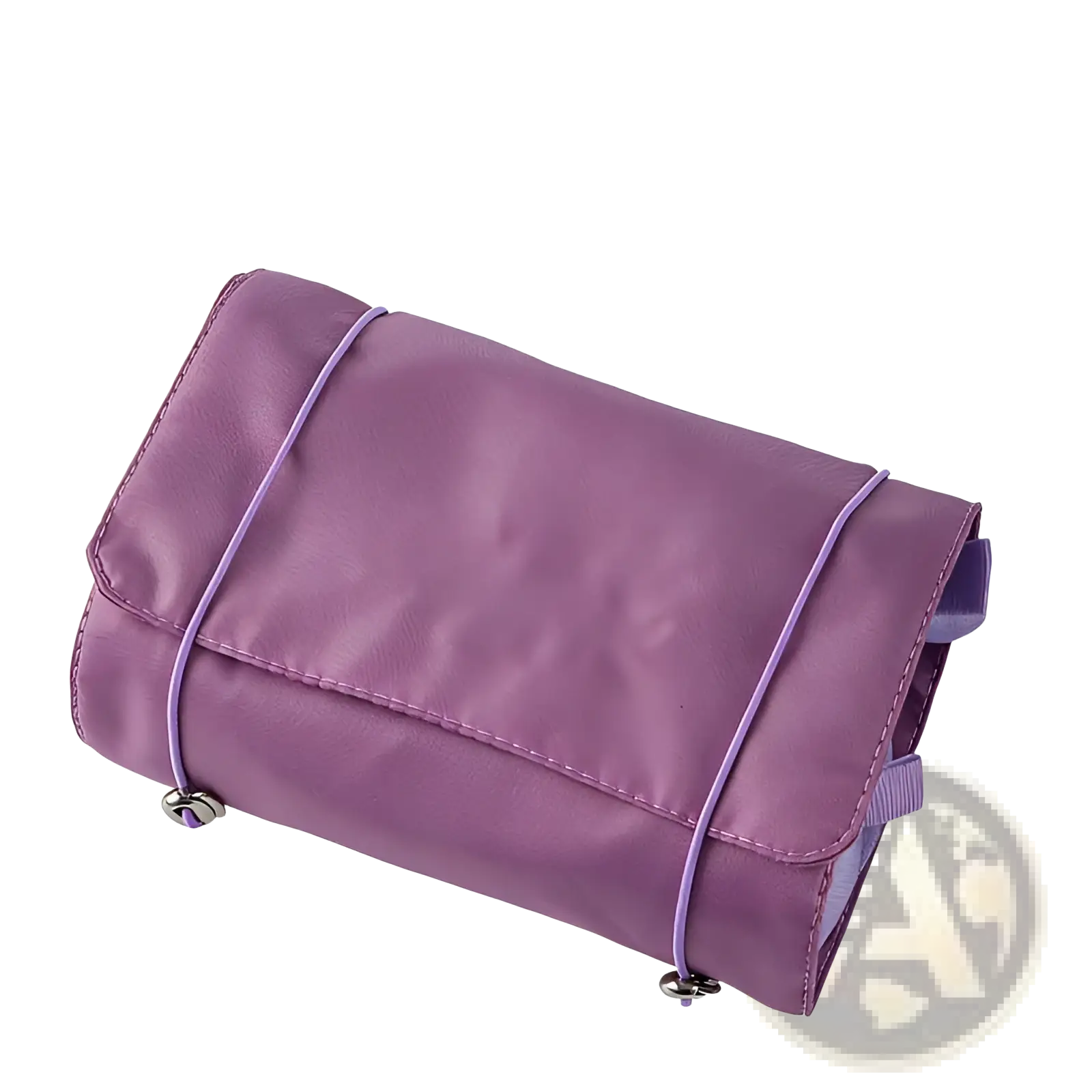 Purple nylon 4 in 1 travel makeup bag roll up toiletry organizer with elastic straps and silver toned metal clasps