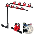Black metal 4 bike car roof rack mount bicycle carrier with red plastic clamps for securing four bicycles