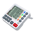 White 4-channel magnetic digital kitchen timer with rectangular display showing four timers and multiple function buttons