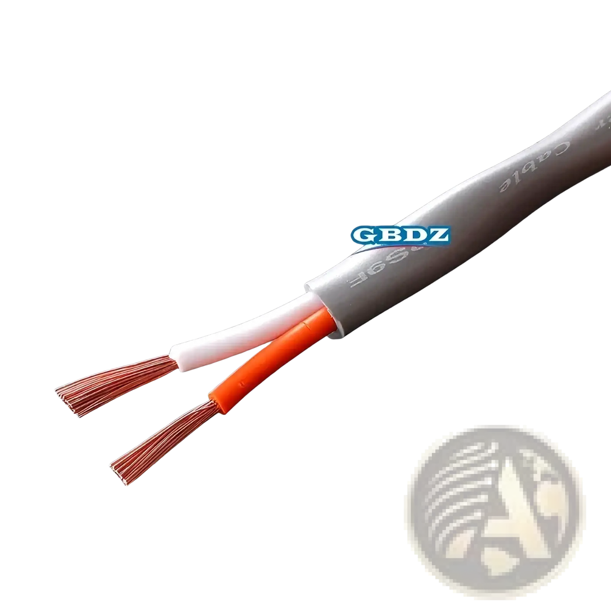 Gray 4-core speaker cable with oxygen-free copper wires insulated in white and orange for audio use