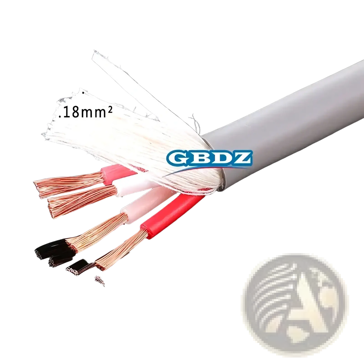 White insulated 4-core speaker cable with red and black oxygen-free copper wires for audio use