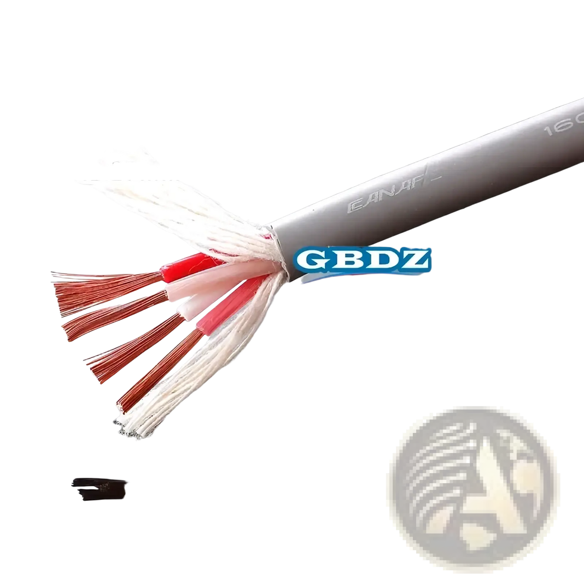 Gray insulated 4-core speaker cable with oxygen-free copper red and white wires 4x1.27mm² cross-section 8.3mm diameter