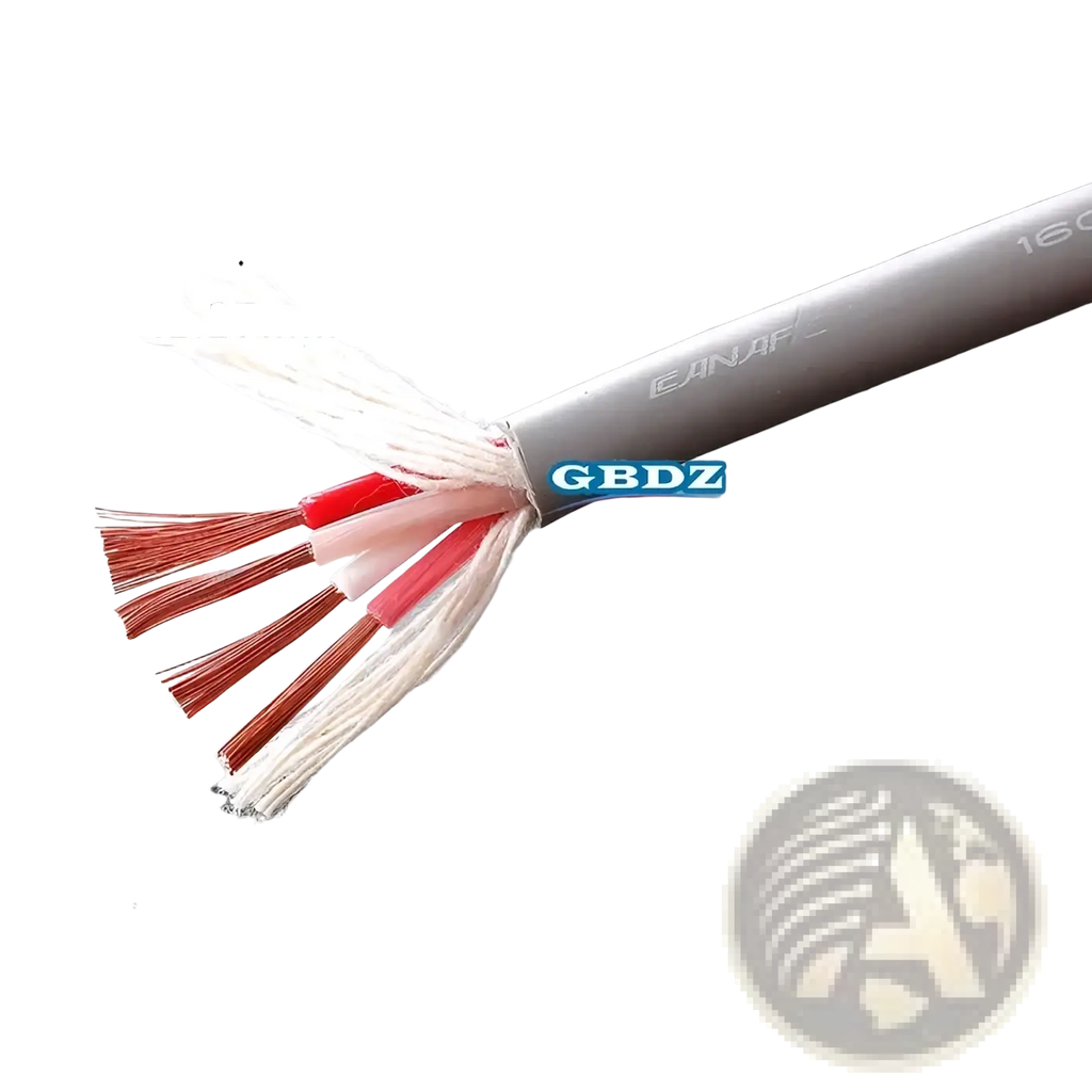 Gray armored 4-core speaker cable with four insulated oxygen-free copper wires red and white 8.3mm diameter sheath labeled 4s8