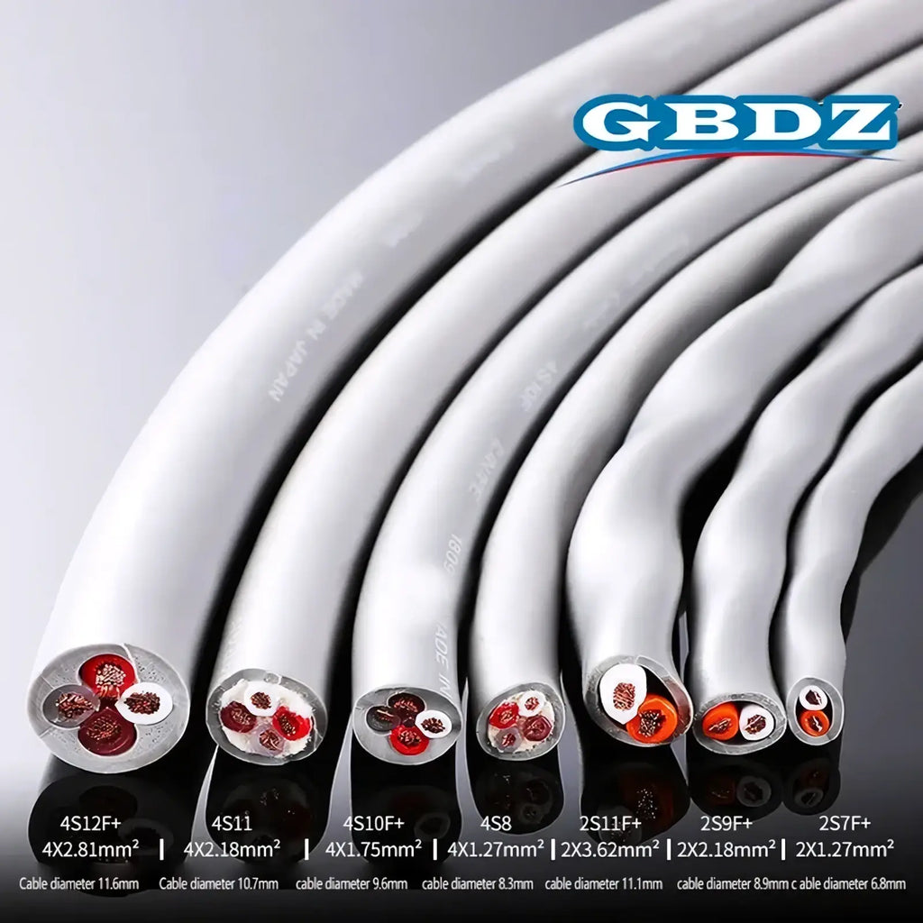 Gray gbdz 4-core speaker cable oxygen-free copper audio wire showing various diameters and internal wire configurations