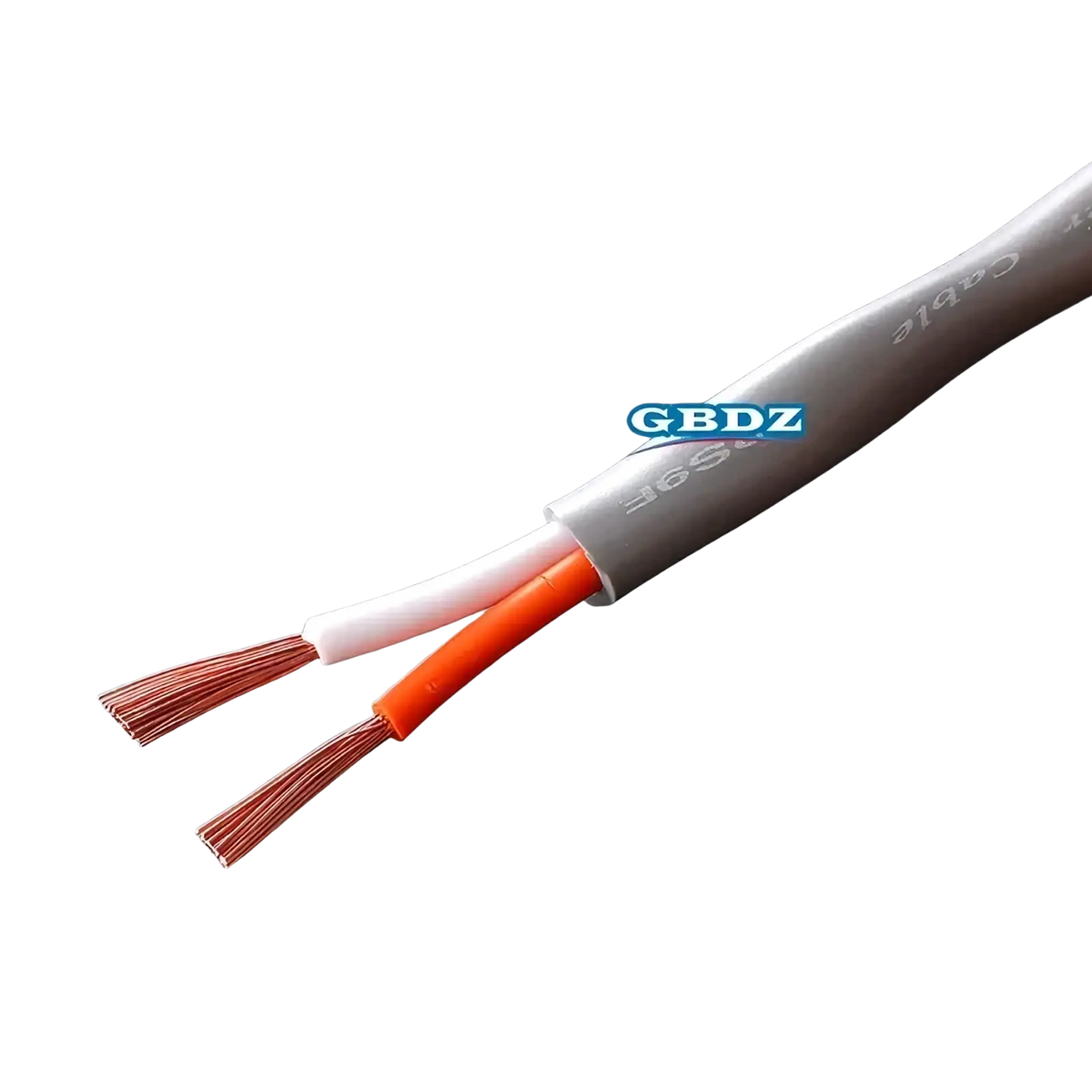 Gray 4-core speaker cable with oxygen-free copper wires insulated in white and orange for audio use